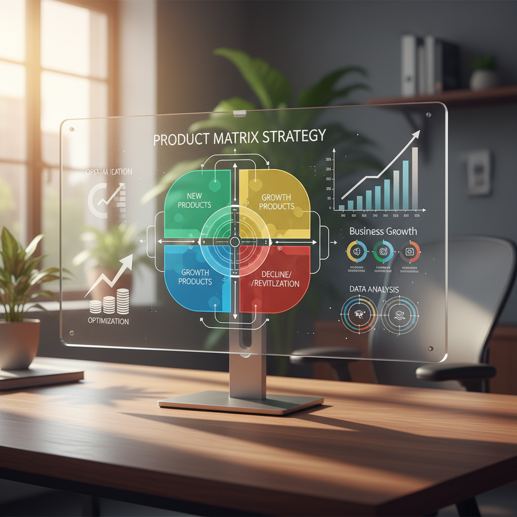 Product matrix strategy infographic, business growth chart, data analysis, profit optimization, modern design