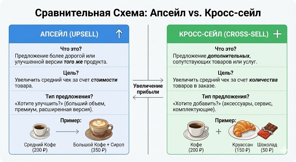 сравнительная схема апсейл против кросс-сейл