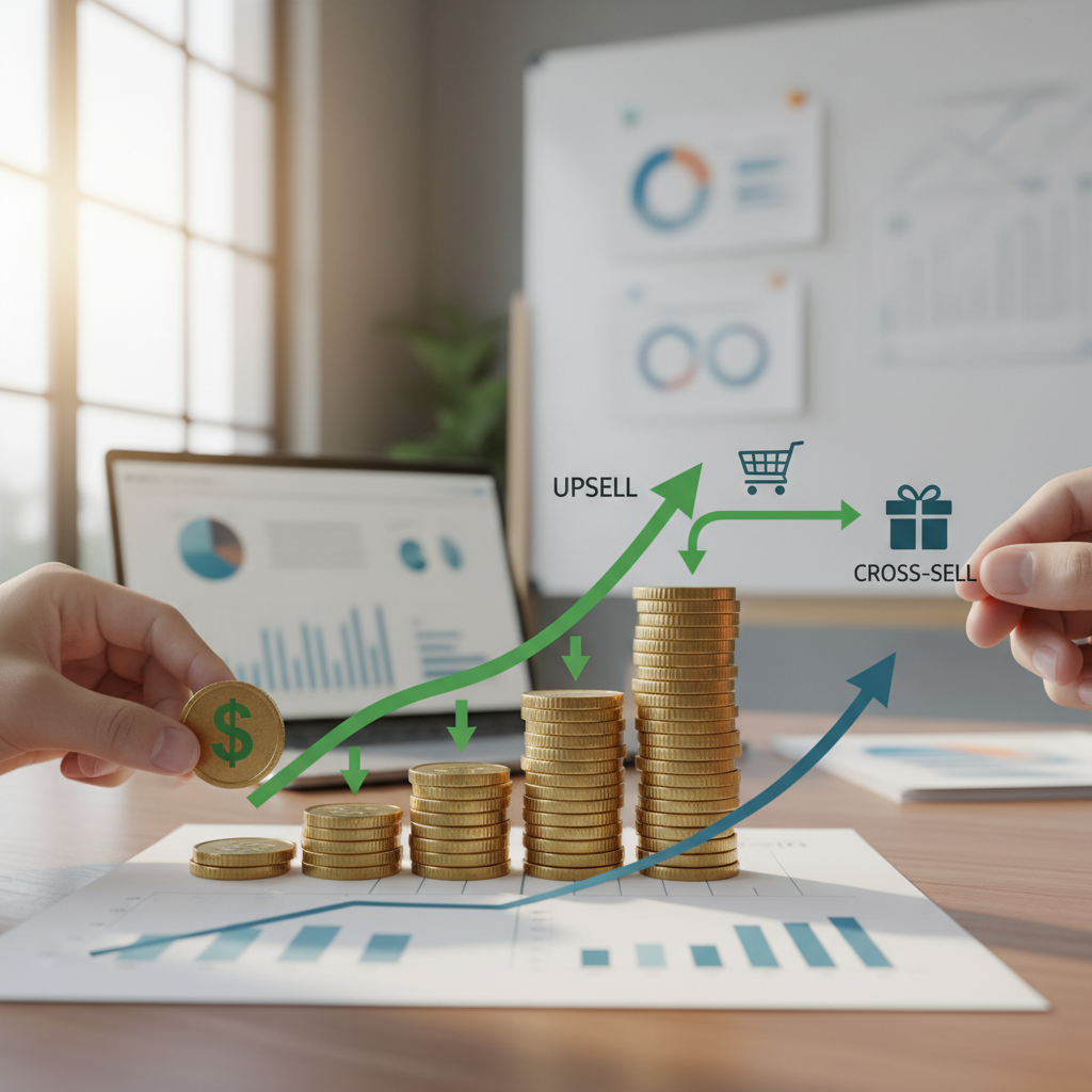 Profit growth upselling cross-selling strategy illustration
