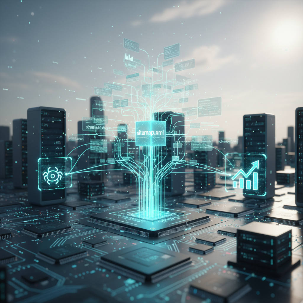 digital sitemap XML website indexing speed SEO growth concept illustration modern