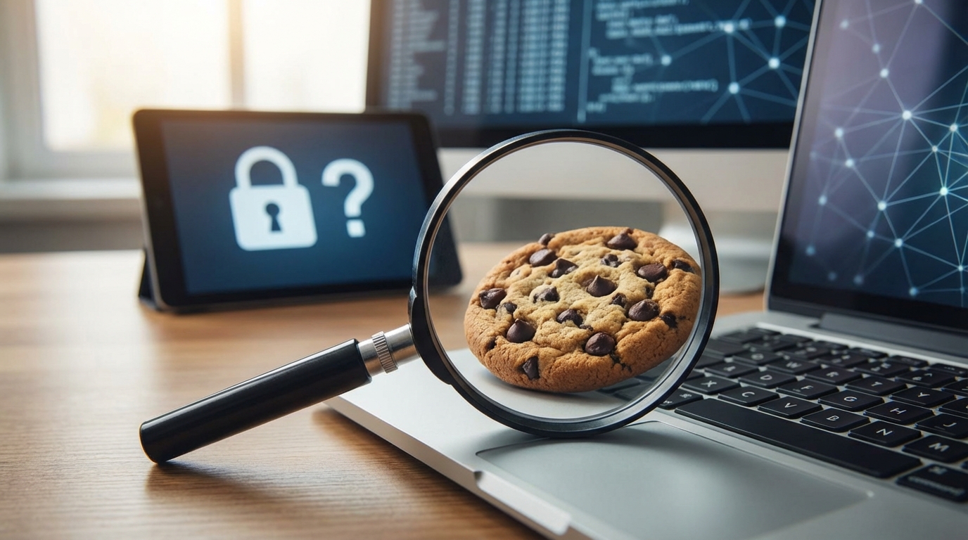 digital cookie privacy tracking security question mark illustration