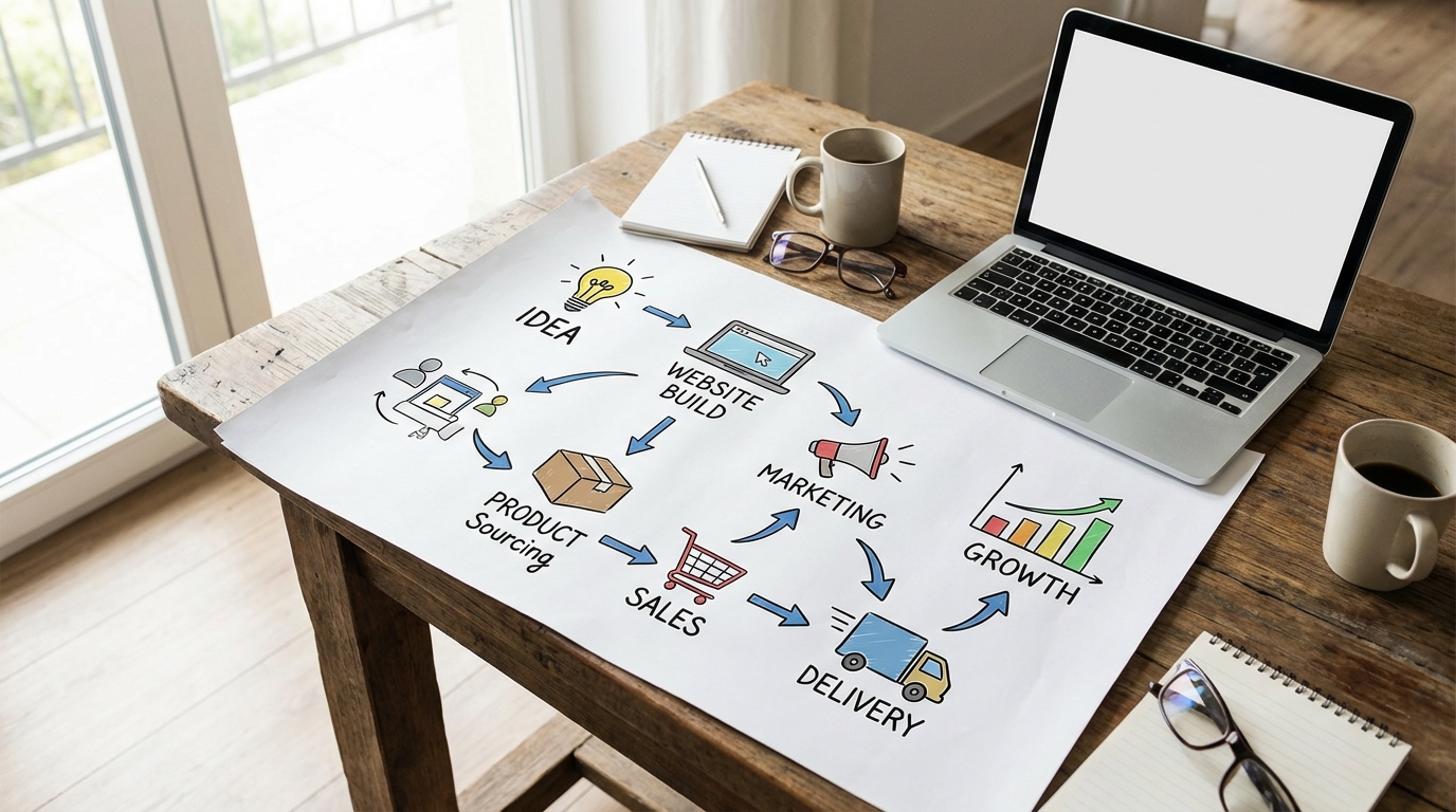 Digital business startup roadmap illustration